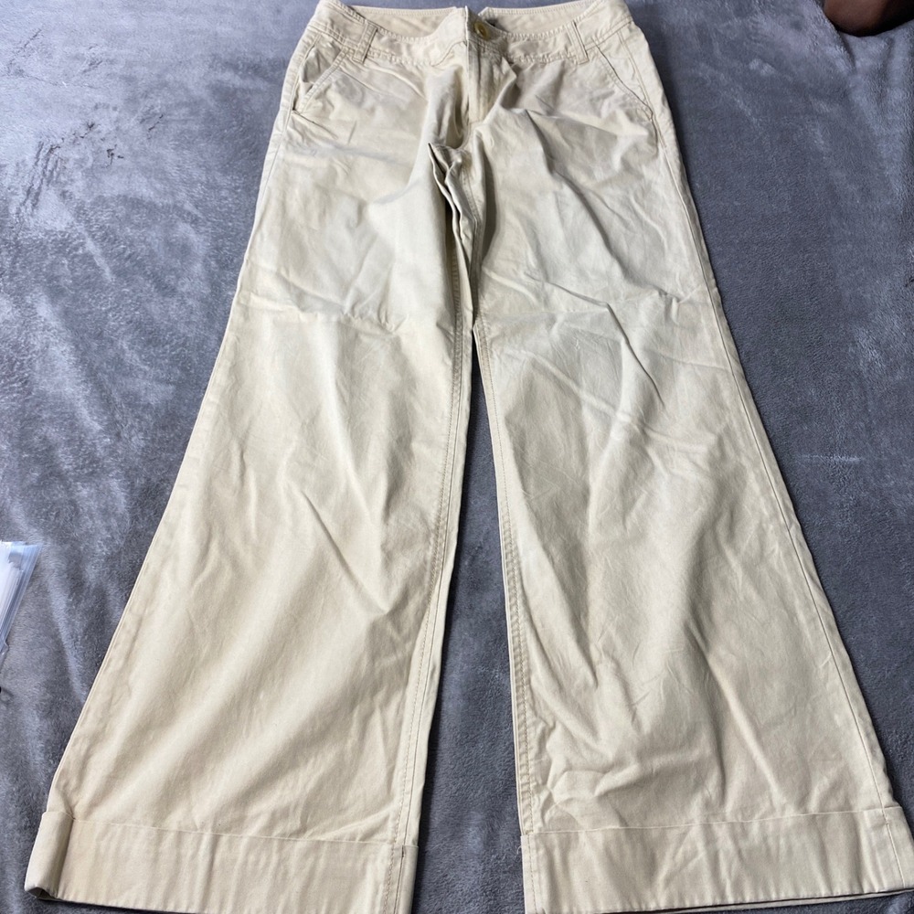 Banana Republic Wide Leg Trousers Size 8S Beige Khaki Mid Rise Casual Pants Twee